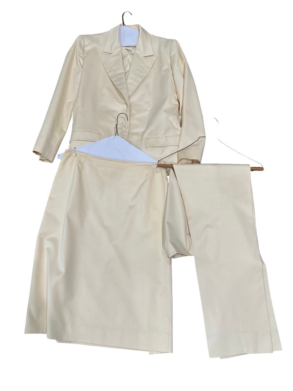 Vintage Yves Saint Laurent Rive Gauche 3 Piece Suit 44 Cream Blazer Skirt Pants